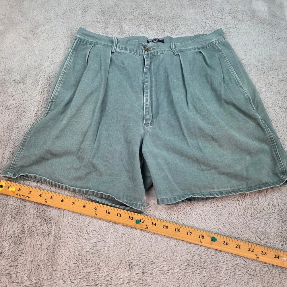 Vtg Polo Ralph Lauren Chino Shorts Mens Sz 36 Pleated Front Made in USA Sage